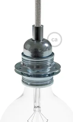 Immagine prodotto di Creative-Cables Kit portalampada E27 in Metallo con Doppia ghiera per Paralume - Cilindrico, Argento