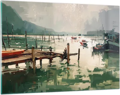 Produktbild von Bilder auf glas - Boot Ufer Brücke - 120x80cm - Glasbilder - Wandbilder - Kunstdruck - zum Aufhängen bereit - Wanddekoration aus Glas - Glas Bilder - Wandbild auf Glas - Einteilig - GAA120x80-3829