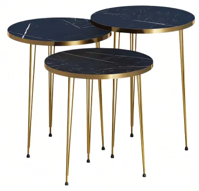 Immagine prodotto di Elegante set di tavolini neri in legno e acciaio inox