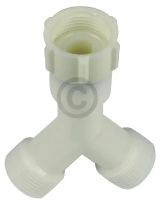 A white Y-shaped connector with threaded ends.