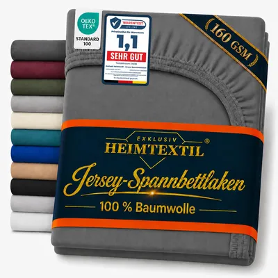Produktbild von EXKLUSIV HEIMTEXTIL Jersey Spannbettlaken Deluxe 70 x 140 cm Anthrazit 160 GSM, 100% Baumwolle Bed-Sheet Bettlaken Spannbetttuch Topper Leinentuch