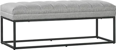 Zdjęcie produktu dla Ławka O Wyglądzie Lnu Ławka Tapicerowana Do Sypialni, Ławka Przy Łóżku, Toaletka, Do 200 Kg, Stal, Jasnoszara, 120X44X45,5 Cm