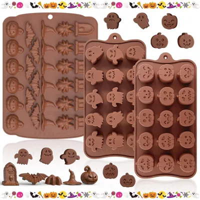 Productafbeelding van Halloween siliconen vorm, 3 stuks, voor chocolade en snoep, herbruikbaar