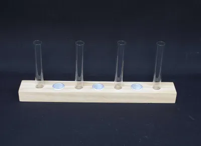 Produktbild von FRANK FLECHTWAREN Dekoboard Vasen & Kerzenhalter, Holz, Metall Maße: Board 38 x 5 x 3 cm, 4 Glasvasen Ø 2 x 15 cm, passend für Stabkerzen, ohne Kerzen
