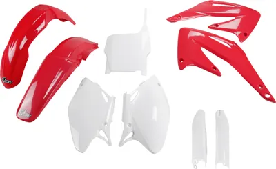 Produktbild von Verkleidungskit UFO PLAST 9-teilig Verkleidungssatz Kunststoff mit Gabelschutz für Honda CRF R 450 ccm Bj. 2004, Farbe:rot / weiß