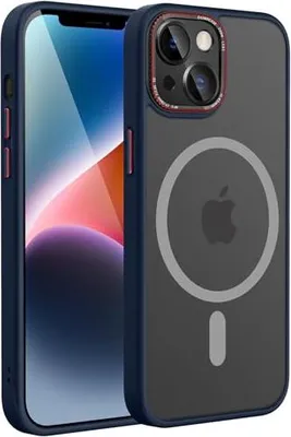 Image de Coque Apple iPhone 14 bleu marine dos fumé MagSafe