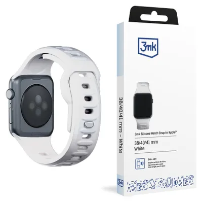 Zdjęcie produktu dla 3MK 5903108565707, Pasek od zegarka, Apple, Watch serie 1/2/3/4/5/6/7/8/9/SE/Ultra, Silikon, Stal nierdzewna, Biały, 38/40/41 mm