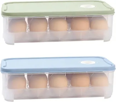 Produktbild von PolkaHome® Set von 2 Eierdosen mit Deckel, stapelbare Eieraufbewahrungsbox für 10 Eier, transparente Kunststoff-Organizer für Küche und