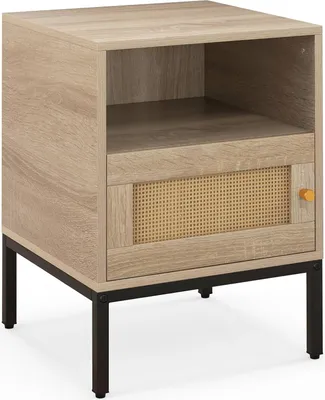 Immagine prodotto di Comodino KOMFOTTEU con ante in rattan, tavolino da comodino con ripiano aperto e armadietto, consolle da comodino 40 x 40 x 57 cm per camera da letto e soggiorno (1)
