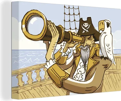 Produktbild von OneMillionCanvasses® - Leinwandbilder - 140x90 cm, Kinderillustration eines Piraten mit seinem Papagei, Wandbilder Kunstdruck Wanddekoration