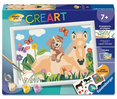 Image de Kit de Peinture par Numéros CreArt Kids Ravensburger, Cheval & Chien, 18x24cm, Dès 7 ans