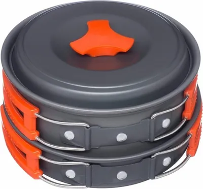 Obrázek produktu pro Venkovní nádobí Camping Picnic Pot Hard Aluminium Non Stick Pan 8 Pieces/Set, Orange