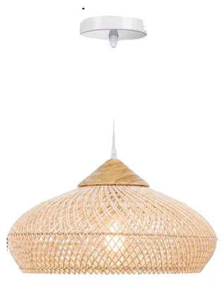 Productafbeelding van Kroonluchter, pendelarmatuur van rotan, verstelbare kabel, diameter 40 cm, hoogte 19 cm, beige kleur, exclusief lamp