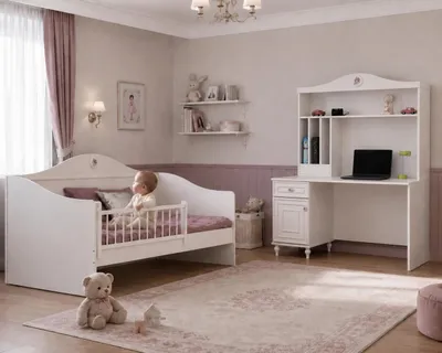 Produktbild von Kinderbett Weiß Holz Rausfallschutz Schreibtisch Regal Kinderzimmer