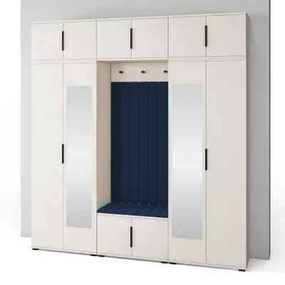 Produktbild von Garderoben-Set Napoli Version 12: Kleiderschrank mit Polsterpaneelen, Schuhschrank und Schrankaufsatz Flur und Eingangsbereich (Cashmere/Trinity 30)