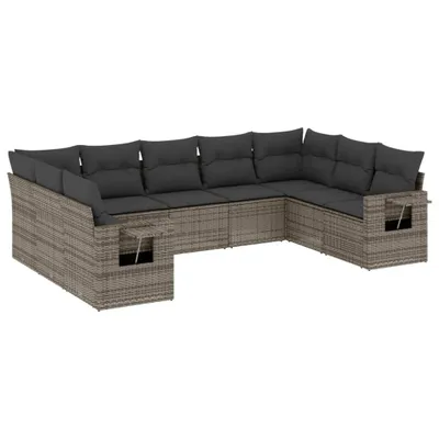Produktbild von Modulares Gartensofa-Set, 9-teilige Lounge-Garnitur mit Stauraum, Poly Rattan Grau, UV-beständig, abnehmbare Kissenbezüge Dunkelgrau