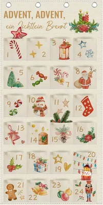 Imagen del producto de Calendario de Adviento 2026 como calendario de pared de tela: Calendario de Adviento con 24 compartimentos para rellenar, calendario navideño, tapiz de pared