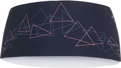 Winterstirnband STRIPE von DirectAlpine; dunkelblau mit geometrischem Muster in Rosa und Blau.