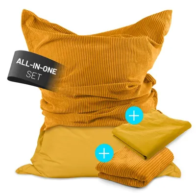 Image de Pouf Lumaland 380 l jaune moutarde + housse en velours côtelé