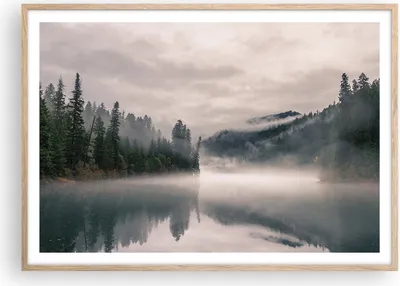 Produktbild von Gerahmtes Poster - Rahmen in heller Eiche - Reflexion Nebel Landschaft - 100x70 cm - Wand Bild - Wanddeko - Wandbilder - Kunstposter - Wandposter - Bilderrahmen - Bilder - P2NAA100x70-4482