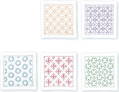 Obrázek produktu pro Olympus, sada pro vyšívání technikou sashiko "Bílé podtácky 5 kusů s tenkým pruhem pro sashiko", 10x10 cm, originální produkt z Japonska