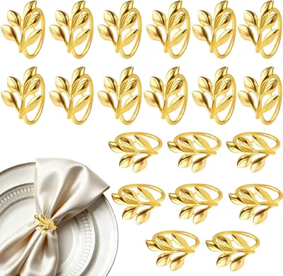 Produktbild von Serviettenringe 20 Stück, Metall, gold, Blattform, für Tischdekoration