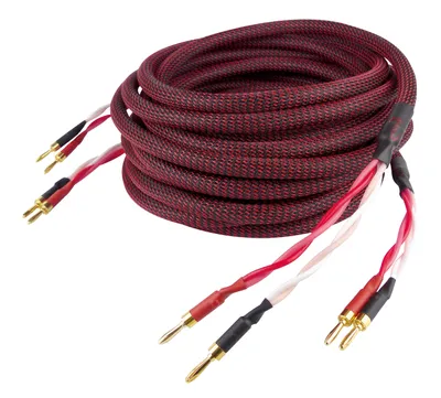 Zdjęcie produktu dla Kabel głośnikowy Dynavox Perfect Sound, para, elastyczny kabel głośnikowy wysokiej klasy z wysokiej jakości wtykami bananowymi, wstępnie zmontowany, kolor czarny/czerwony, długość 5 m