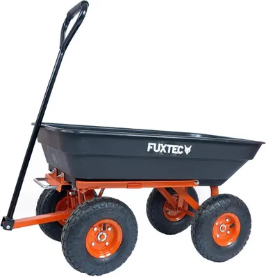 Produktbild von FUXTEC Kippwagen für 300kg Zuladung | Gartenkarre bis 150 kg Kipp-Zuladung | Luftreifen mit Vollprofil | Schwarz | 15kg | FX-KW2175