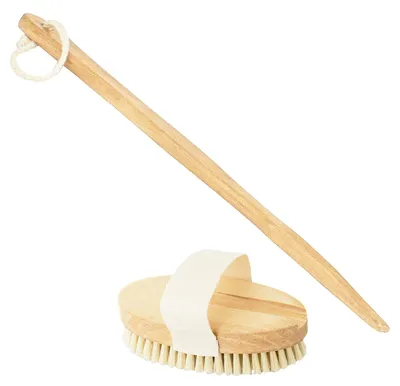Image de Brosse pour le dos, brosse pour le corps à poils naturels, brosse sèche amovible, exfoliante, douce pour la peau