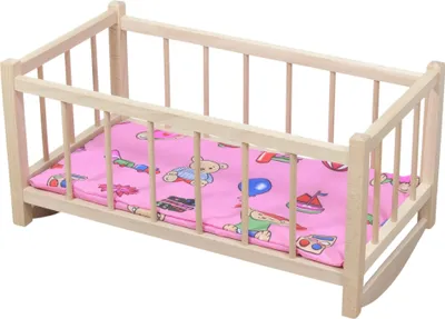 Produktbild von Holzbett für Puppen, Schaukelfunktion, Kuschelige Wiege, Spielzeug für Kinder