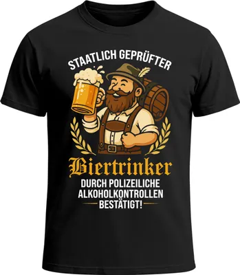 Produktbild von Herren T-Shirt für das  Staatlich er Biertrinker Fun-Shirt Trachtenshirt Bierfest Outfit Statement Spruch Saufen lustig Moonworks®