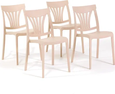Immagine prodotto di set di 4 sedie impilabili in polipropilene con fibre di vetro per esterni e giardino, bar e ristorante, cucina design moderno - GINA - Crema