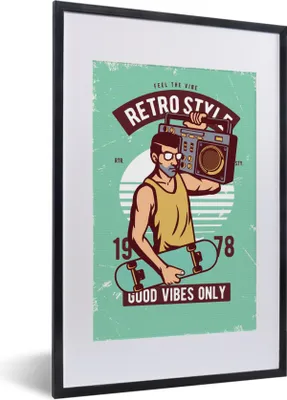 Produktbild von MuchoWow® MuchoWow® Gerahmtes Poster Radio - Skateboard - Mann - Retro 40x60 cm - Poster mit zchwarzem Bilderrahmen - Poster in Rahmen