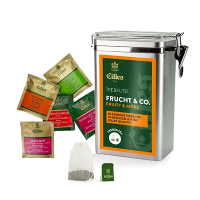 Produktbild von FRUCHT & CO. TEE Aromadose mit 5 Sorten EILLES Deluxe Teebeutel mit fruchtiger Note