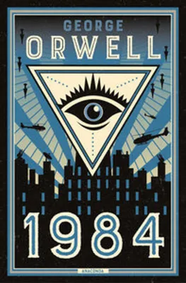 A stylized book cover for George Orwell's '1984'.
