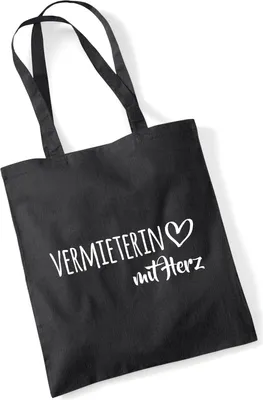 Produktbild von Huuraa Jutebeutel Vermieterin mit Herz 10 Liter Black Baumwolle Tasche Geschenkidee