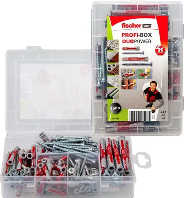Zdjęcie produktu dla fischer 541109 fischer Profi-Box - DuoPower 2K 541109 Dübel- und Schrauben-Sortiment, 150 St.