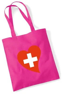 Produktbild von Huuraa Jutebeutel Schweiz Flagge Herz 10 Liter Fuchsia Baumwolle Tasche Geschenkidee