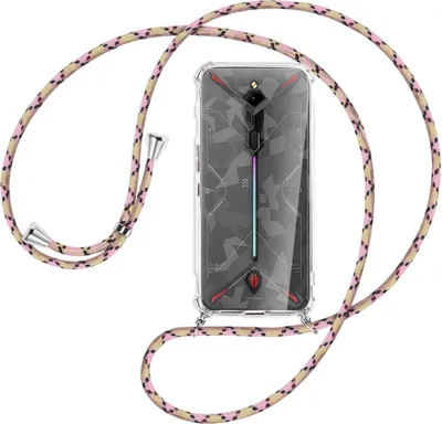 Produktbild von Handykette Backcover-Schutzhülle mit Band (Metall silberfarben) für ZTE Nubia Red Magic 3 / 3s - rosa Karo