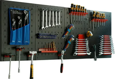 Produktbild von CCLIFE Werkzeugwand Lochwand Metall Werkzeuglochwand Vier Teile 160 x 60 x 2 cm Erweiterbar Inkl. 52-Teiligem Zubehör Wandregal Werkzeugaufbewahrung