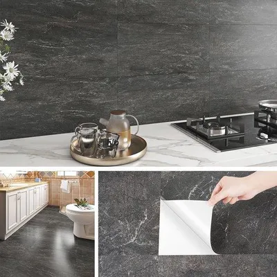 Produktbild von Famanu Wandaufkleber Grauer Marmor - Selbstklebende Fliesen für Küche und Badezimmer 60x30 cm