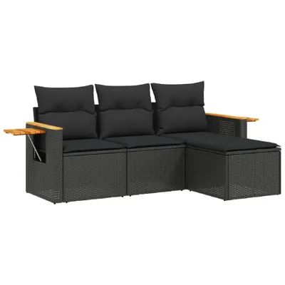Produktbild von vidaXL 4-tlg. Garten-Sofagarnitur mit Kissen Schwarz Poly Rattan
