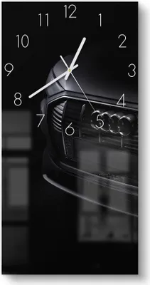 Produktbild von DEQORI Glasuhr 30x60 cm Zahlen 'Audi Frontalaufnahme' Wanduhr Glas Uhr Design leise