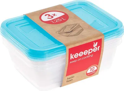 Produktbild von keeeper Frischhaltedose fredo fresh, 1,25 Liter, eckig, 3 Stück, blau transparent, Kunststoff, BPA-frei, tiefkühlgeeignet, lebensmittelecht, spülmaschinengeeignet, säure- und laugenbeständig, nest- und stapelbar