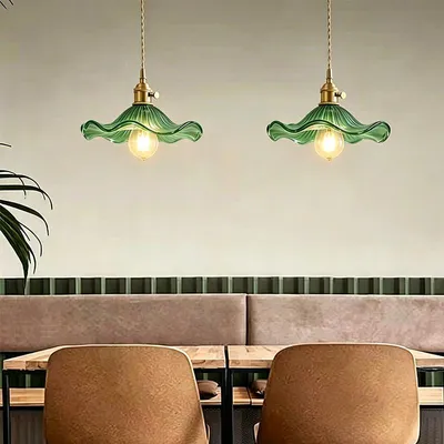 Produktbild von ZELURXX 2er-Set Pendelleuchte Glas, Nordic Hängelampe mit Glasschirm, höhenverstellbar für Esszimmer Küche Wohnzimmer Bar, Grün