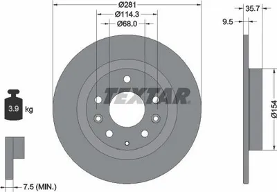 Produktbild von 2x TEXTAR Bremsscheibe 92293703 für MAZDA CX-3 (DK) 35 7mm 3 9kg 281mm