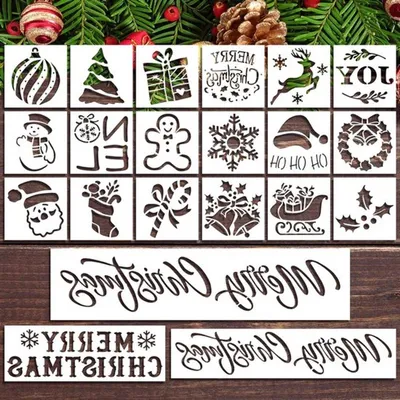 21-teiliges Weihnachts-Schablonenset, wiederverwendbare Schablonen zum Malen von Rentier, Weihnachtsbaum und Weihnachtsmann