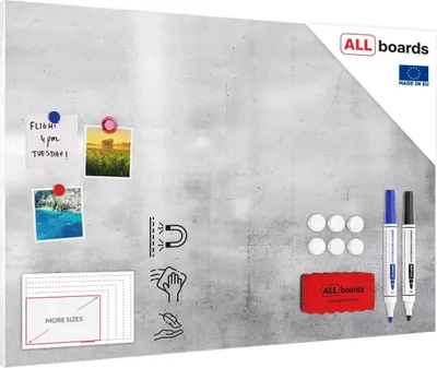 Immagine prodotto di Lavagna magnetica in acciaio CEMENTO 90x60cm METALboards lastra adatta per tutti i tipi di calamite + set di accessori GRATIS