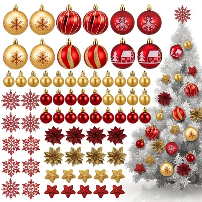 70-teiliges Weihnachtskugel-Set rot/gold, 3-10 cm, unzerbrechlich