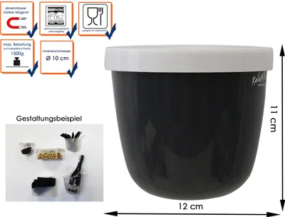Produktbild von Kunststofftopf Kugel m. Magnet Ø 10cm Grau, Wand Aufbewahrung Deko, KalaMitica